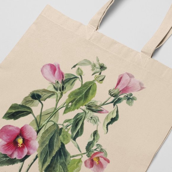 Rosepink Vintage Watercolor Floral Print Graphic Canvas Tote Bag - Picture 3 of 5